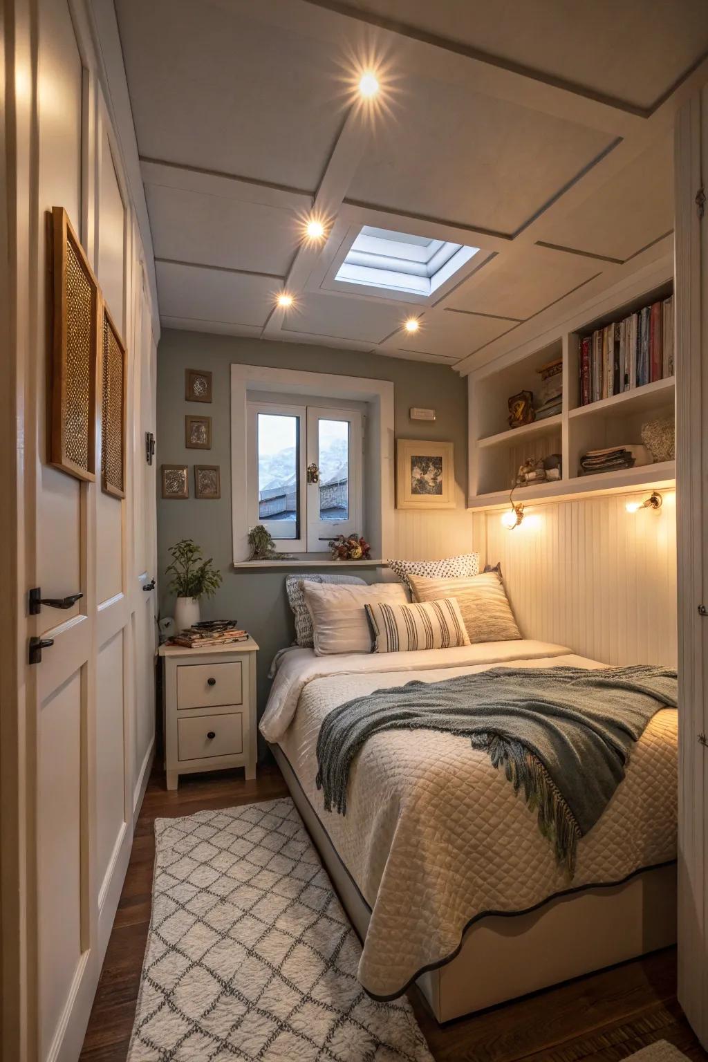 Integrated lighting keeps surfaces clear and inviting.