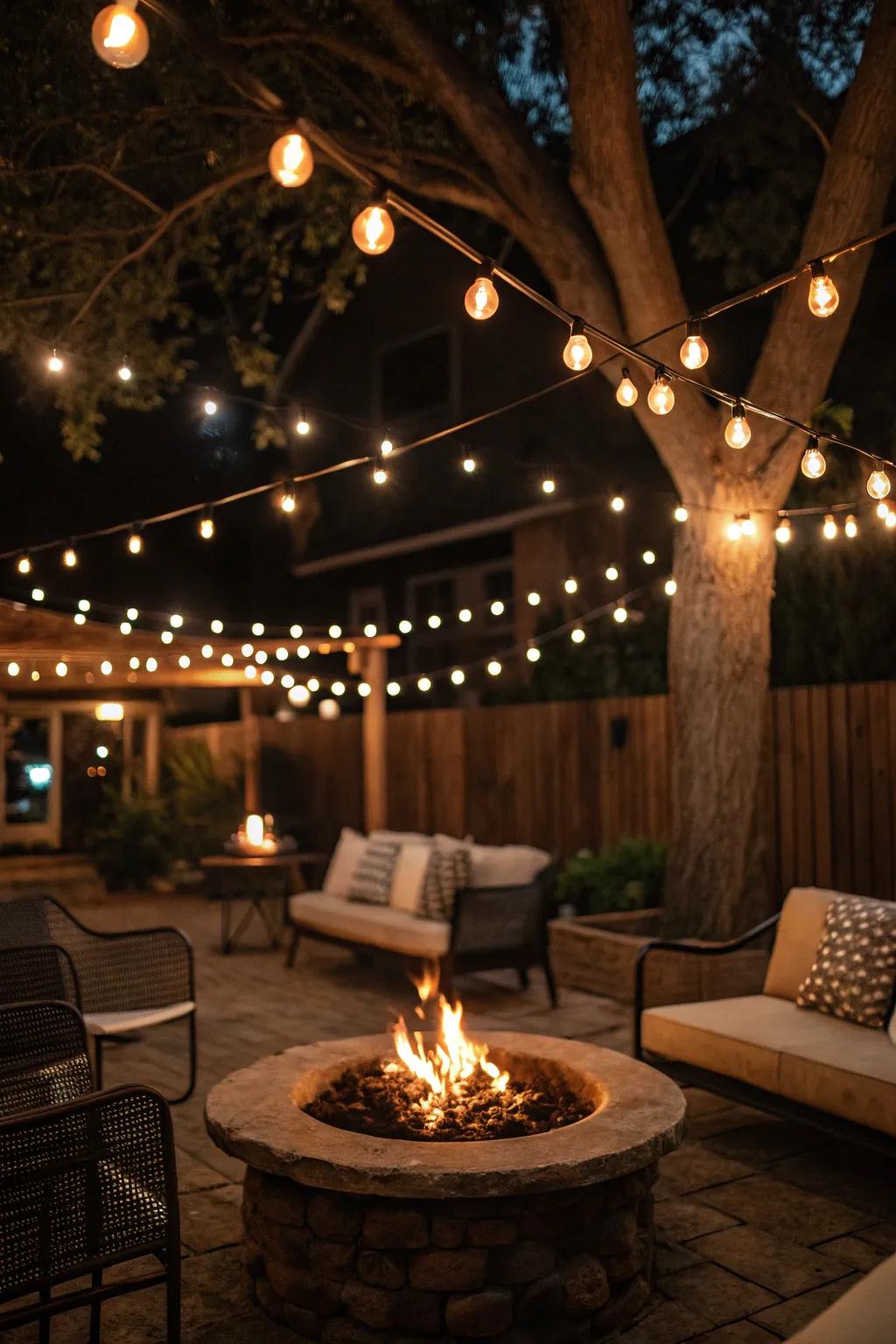 Bistro-style twinkle lights infuse a lively ambiance.