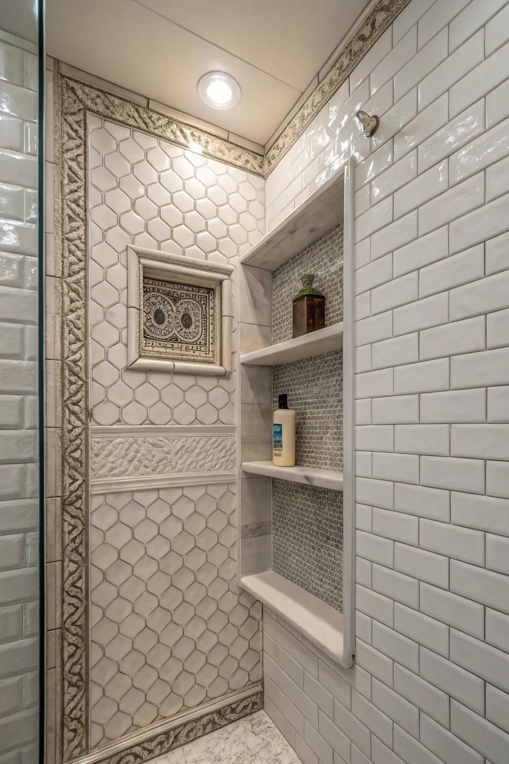 A textured niche introduces depth.