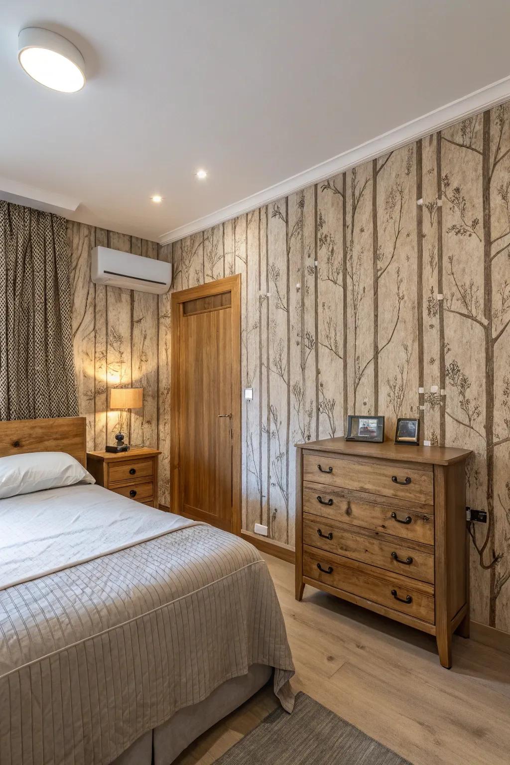 Introduce warmth using textured wall covering.