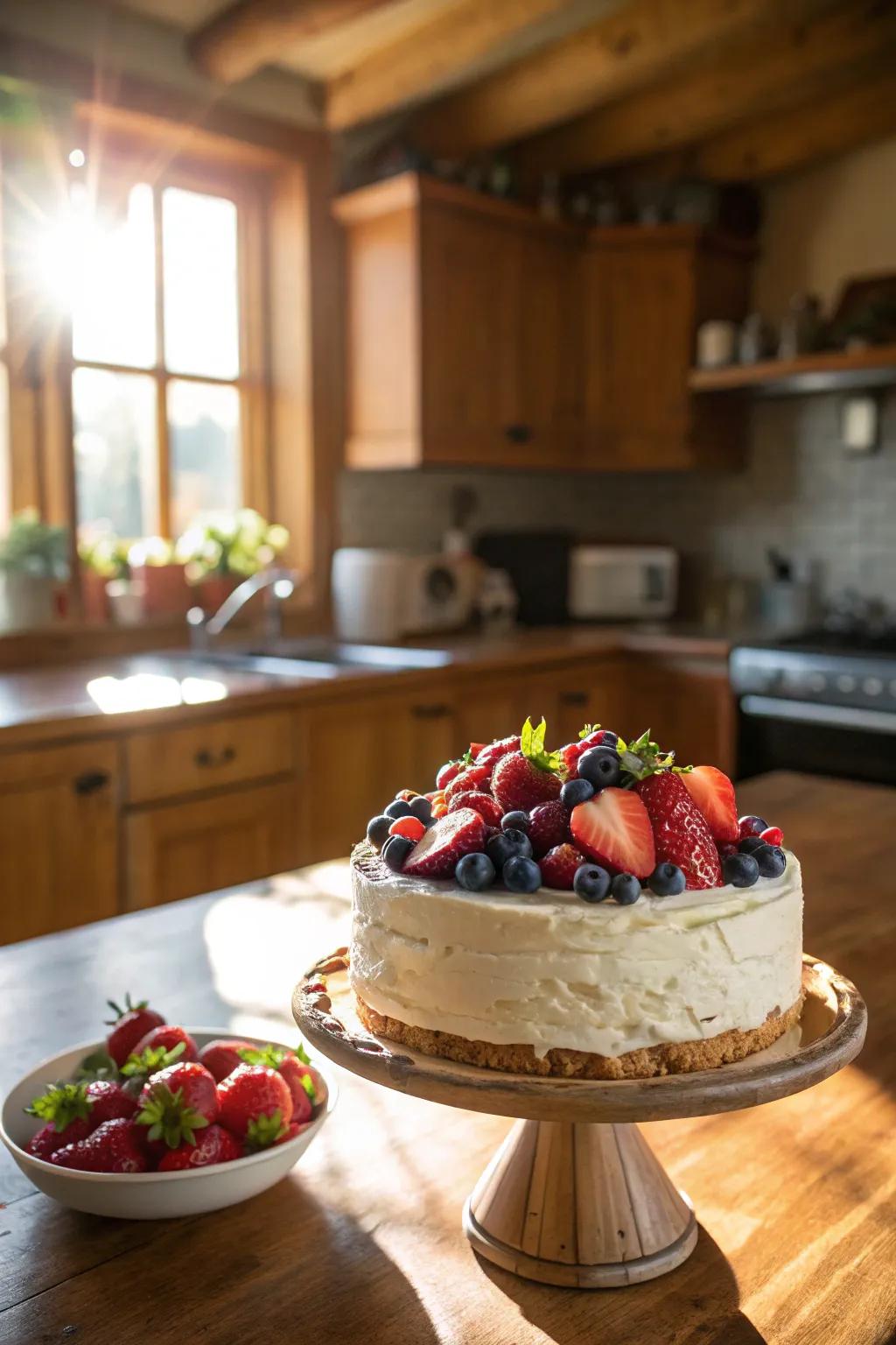 A fruity freshness cake that enchants through its vibrant and inherent toppings.