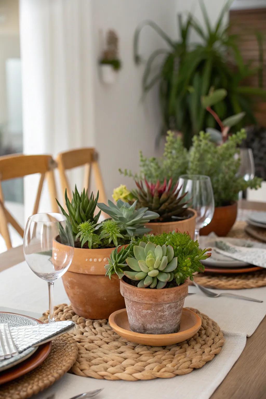 Plant life accents introduce vitality and freshness to your table.