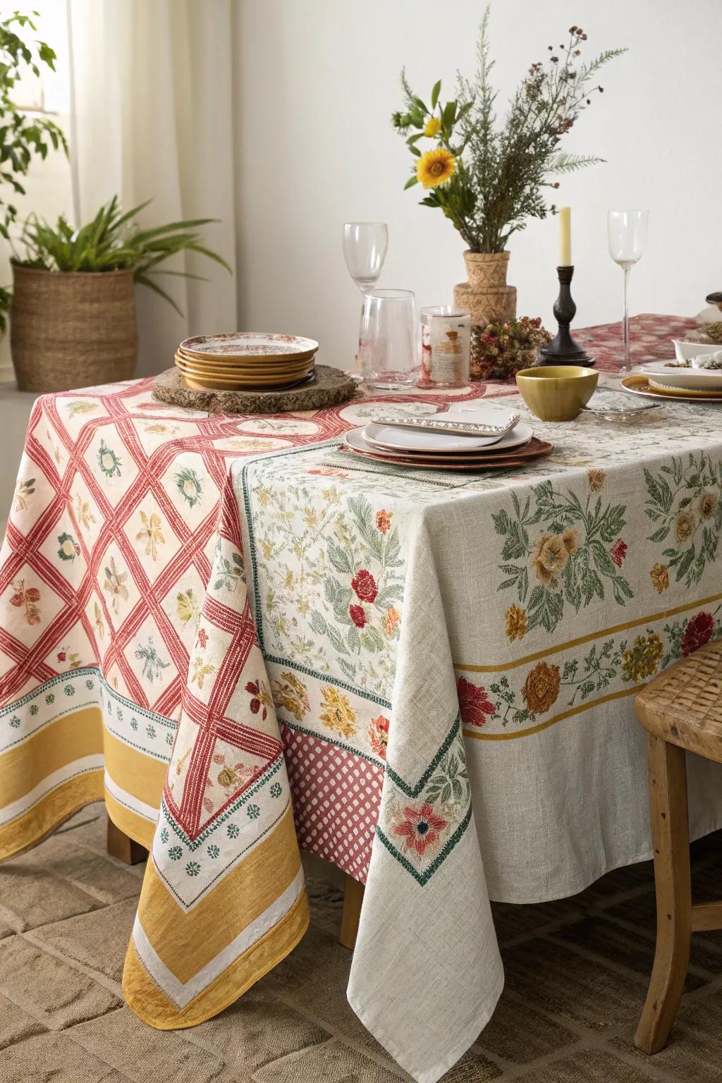 Stratified linens append richness and fascination to the table.