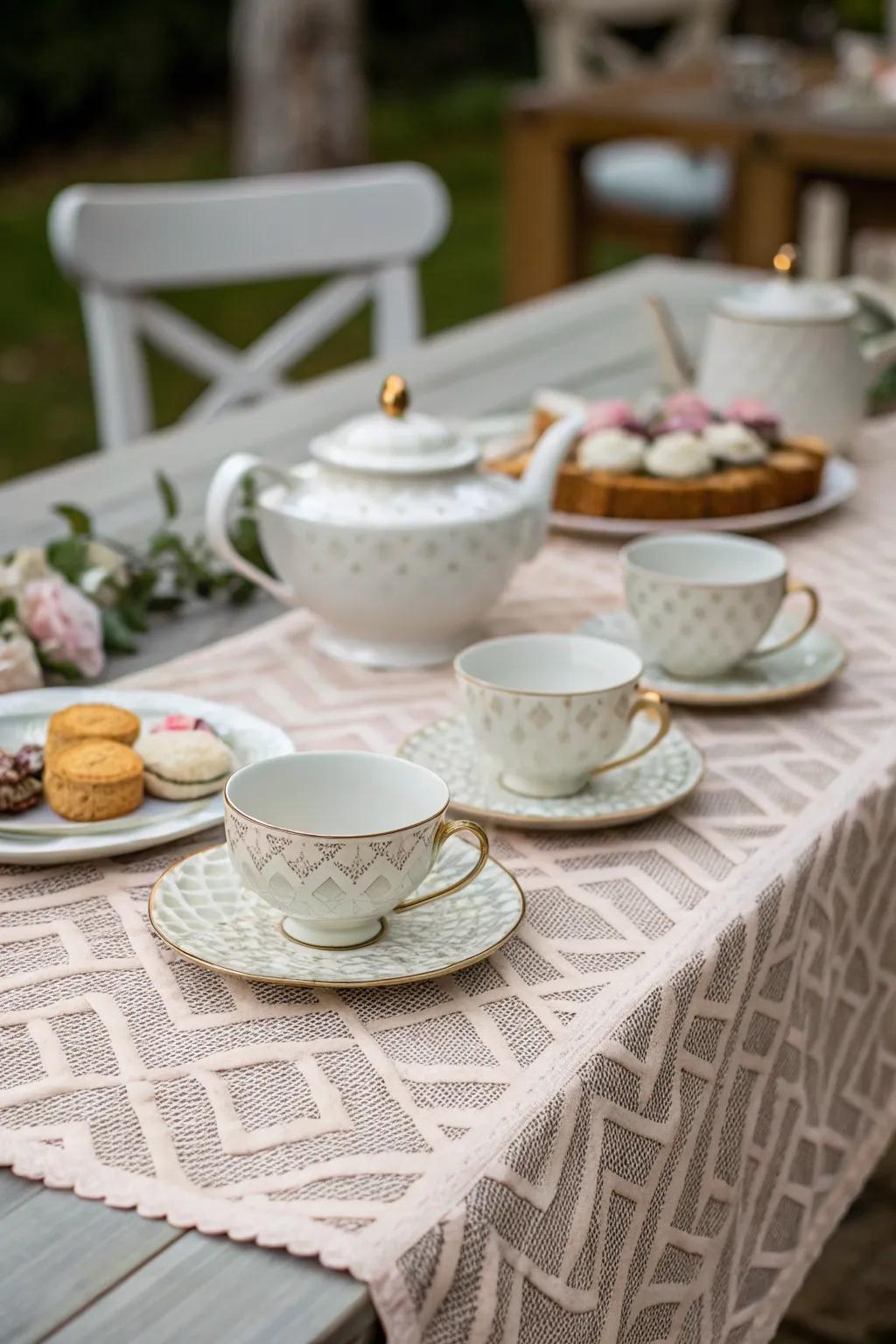 A creative table runner adds a fresh twist to the table decor.