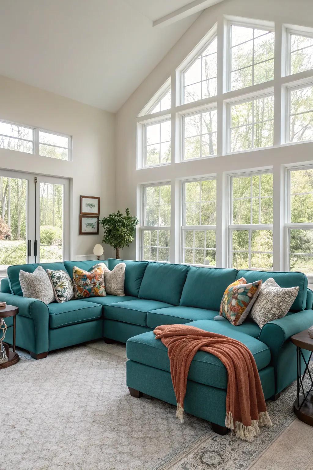 A sapphire sectional provides both style and comfort in expansive spaces.