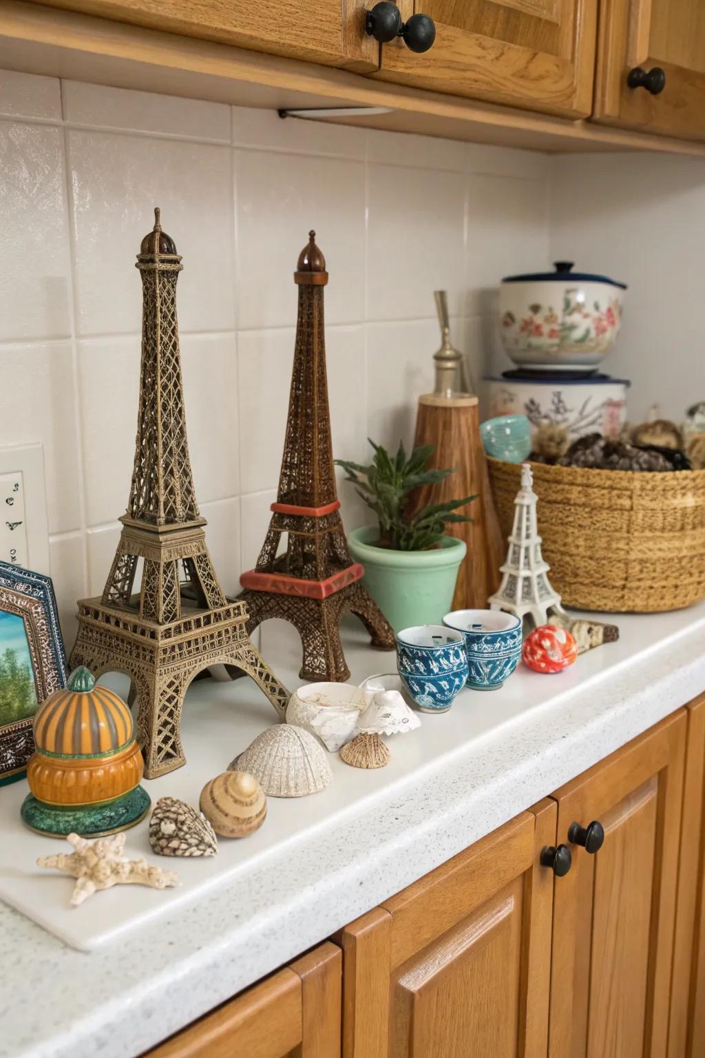 Share your story with worldwide finds atop your cabinets.