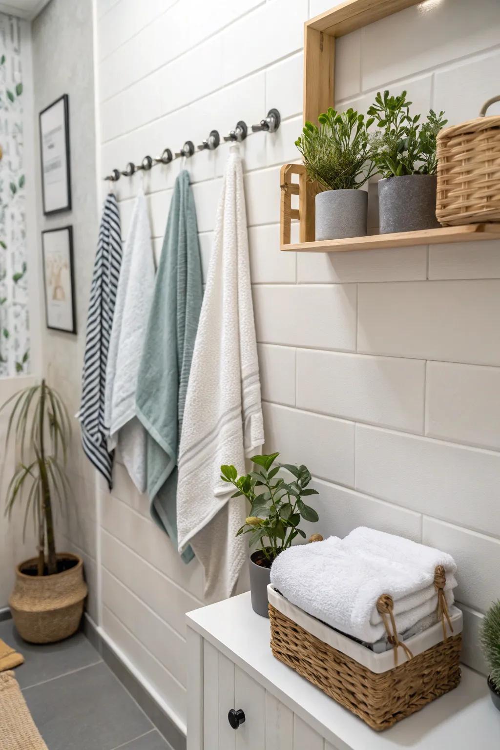 Magnetic clips provide a modern approach to conventional towel holders.