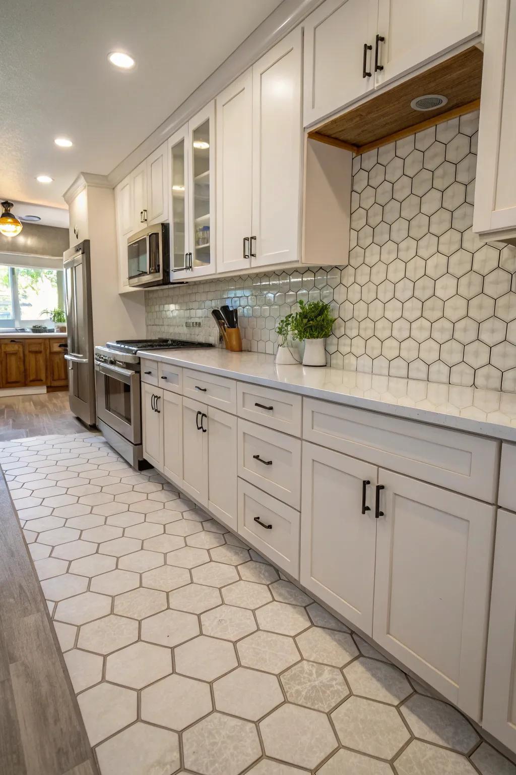 A kitchen where seamless aesthetics elegantly blend two designs.