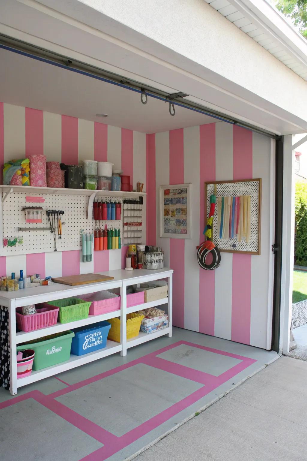 Pink and white for a pleasant, cheerful garage setting.