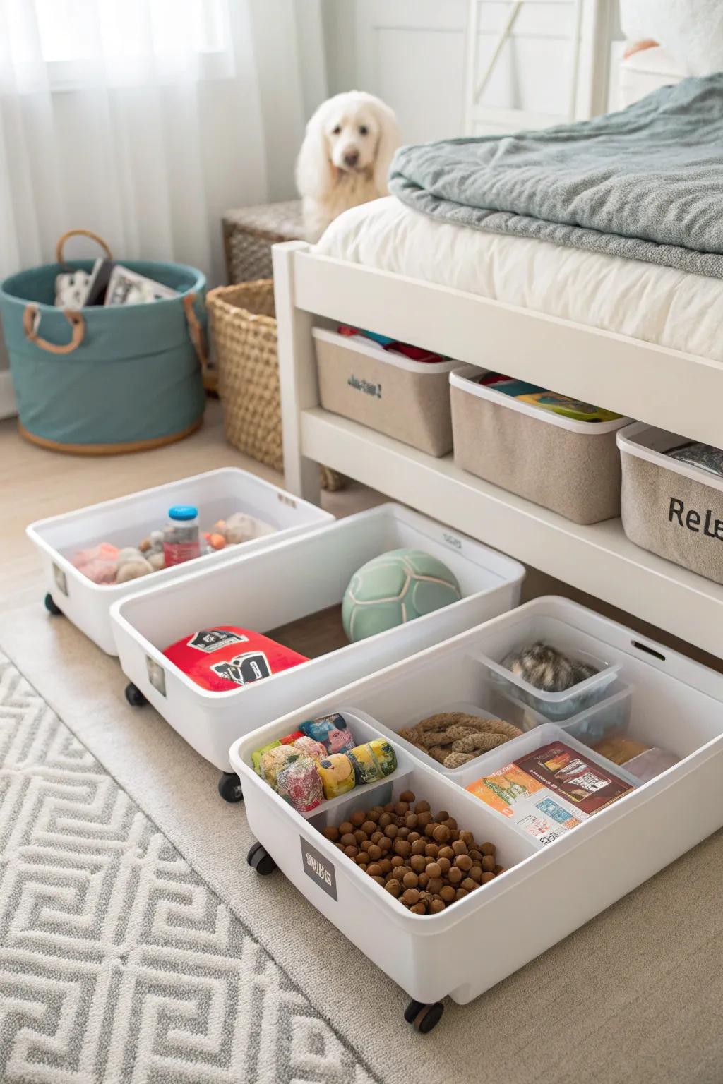 Organize pet essentials.
