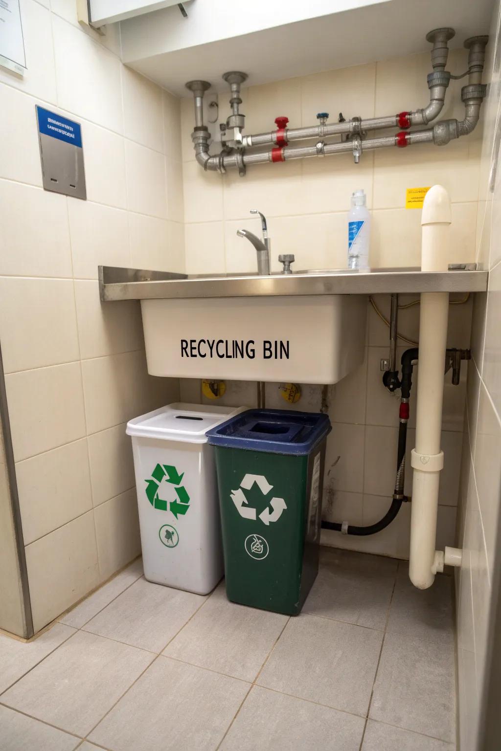 A mini recycling bin aids in efficient waste management.