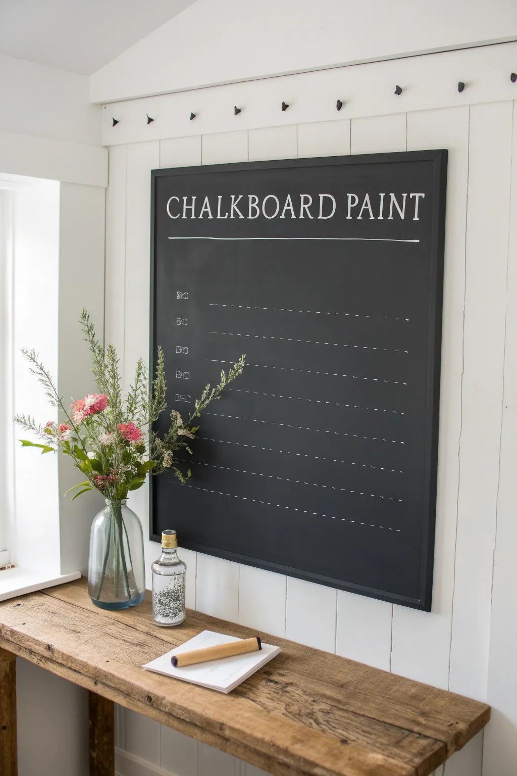 Revamp your task list with a chic blackboard bulletin board, where simplicity complements inventiveness.