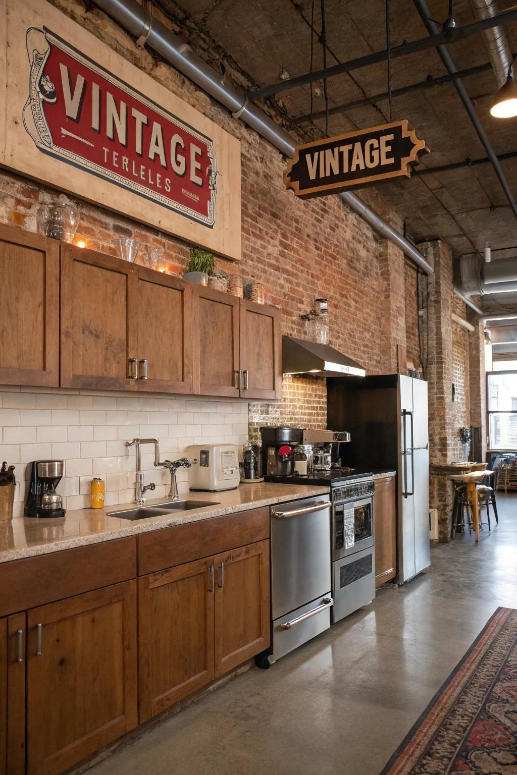 Vintage signage introduces a nostalgic metropolitan accent.