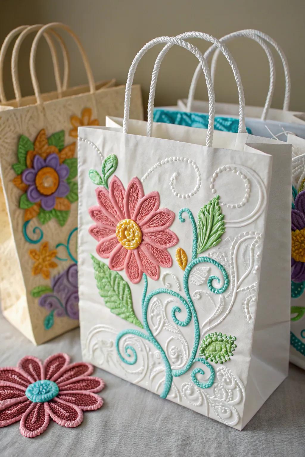 3D effect Valentine's surprise bag showcasing bulky pigment artwork.