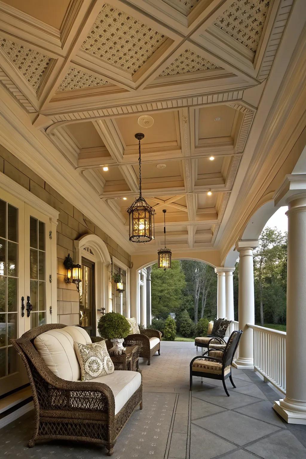 Introduce sophistication through a paneled ceiling.