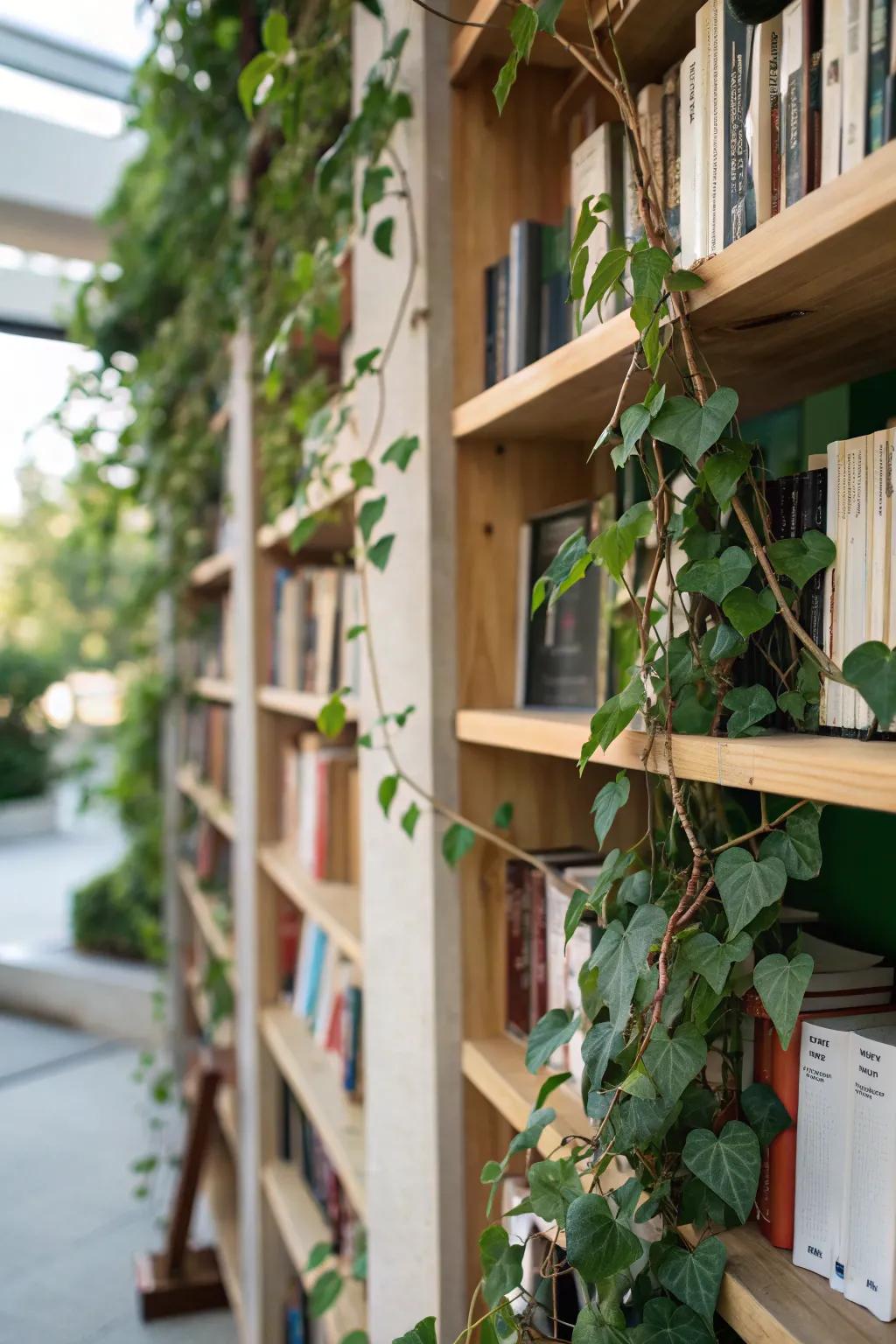 Transform your bookcase into a lush focal point with vines.