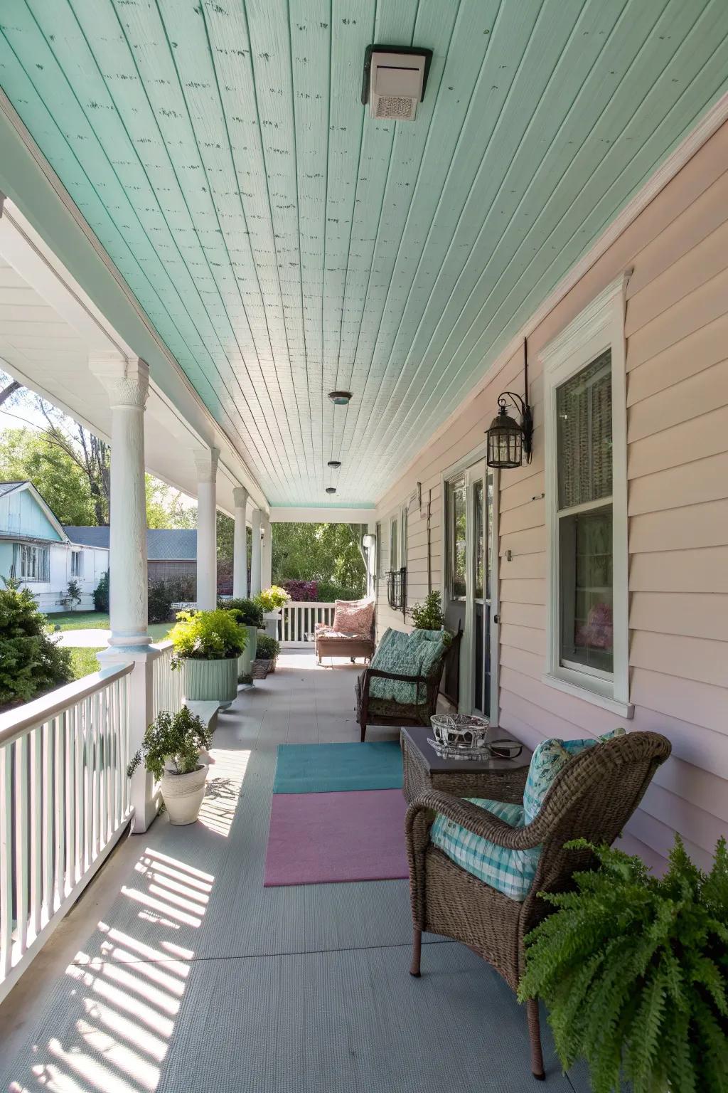 Pastel shades on vinyl canopies create a calming, serene atmosphere.
