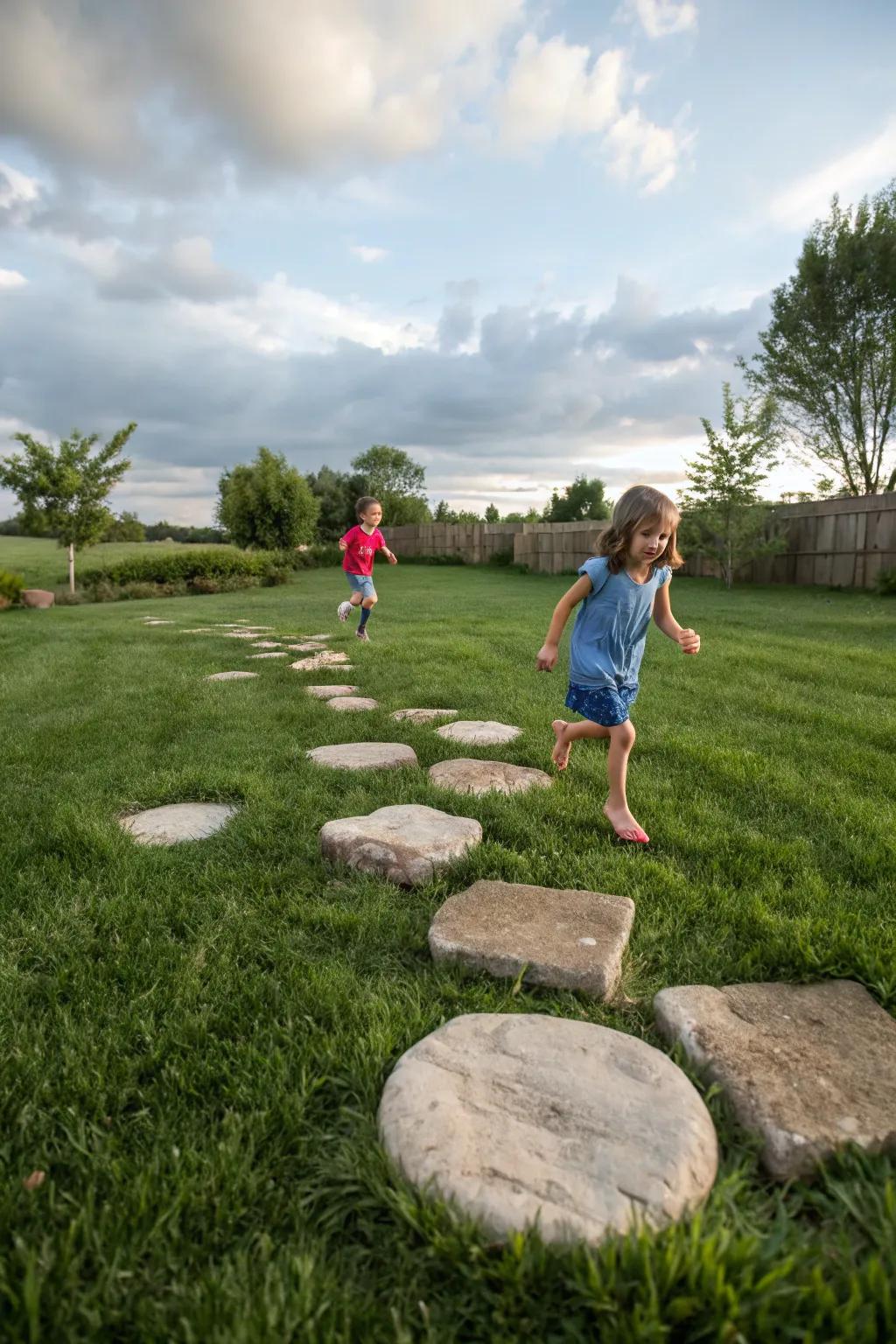 Stepping stones craft playful, whimsical garden paths.