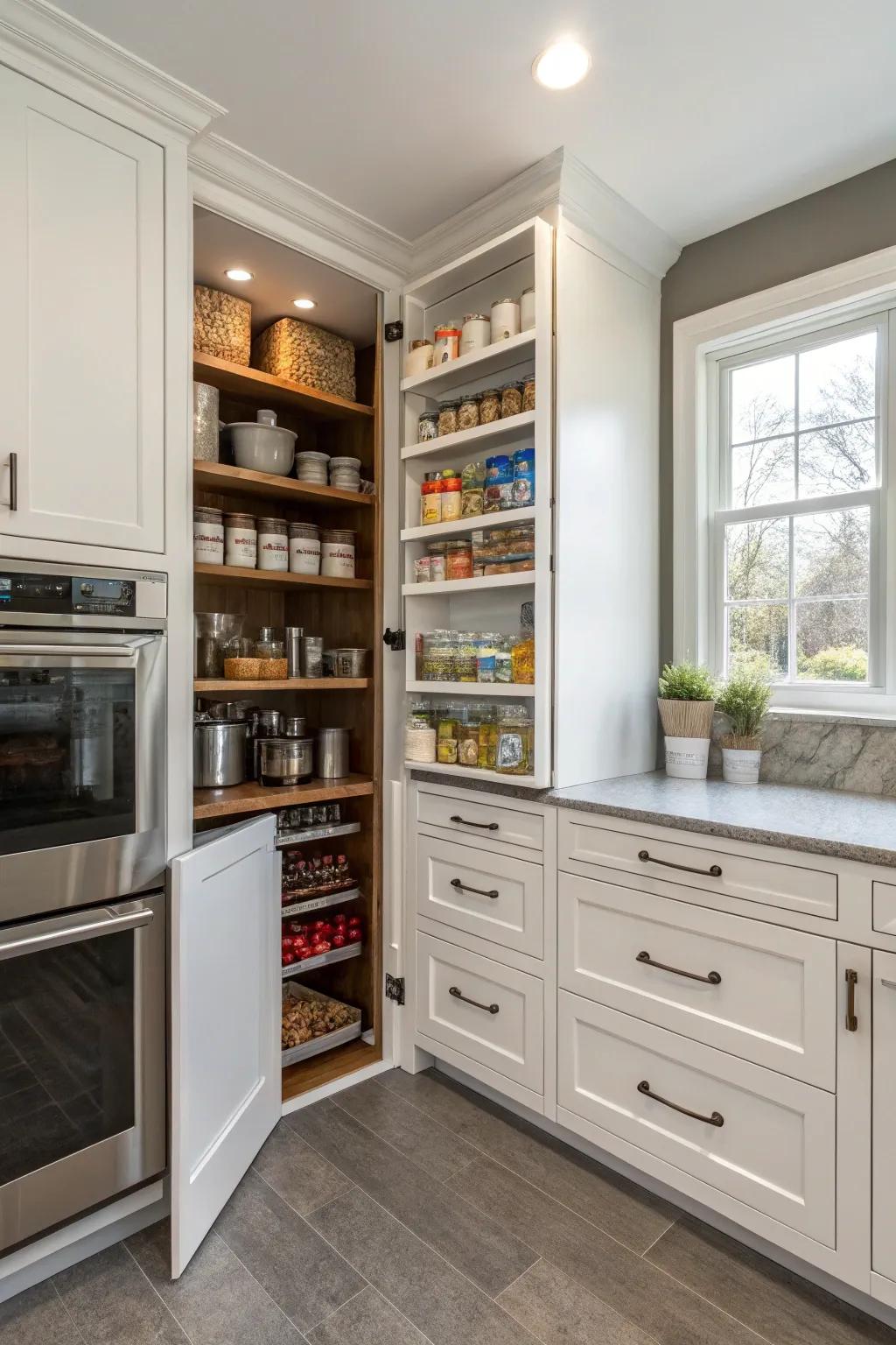 Unused space becomes a functional pantry.
