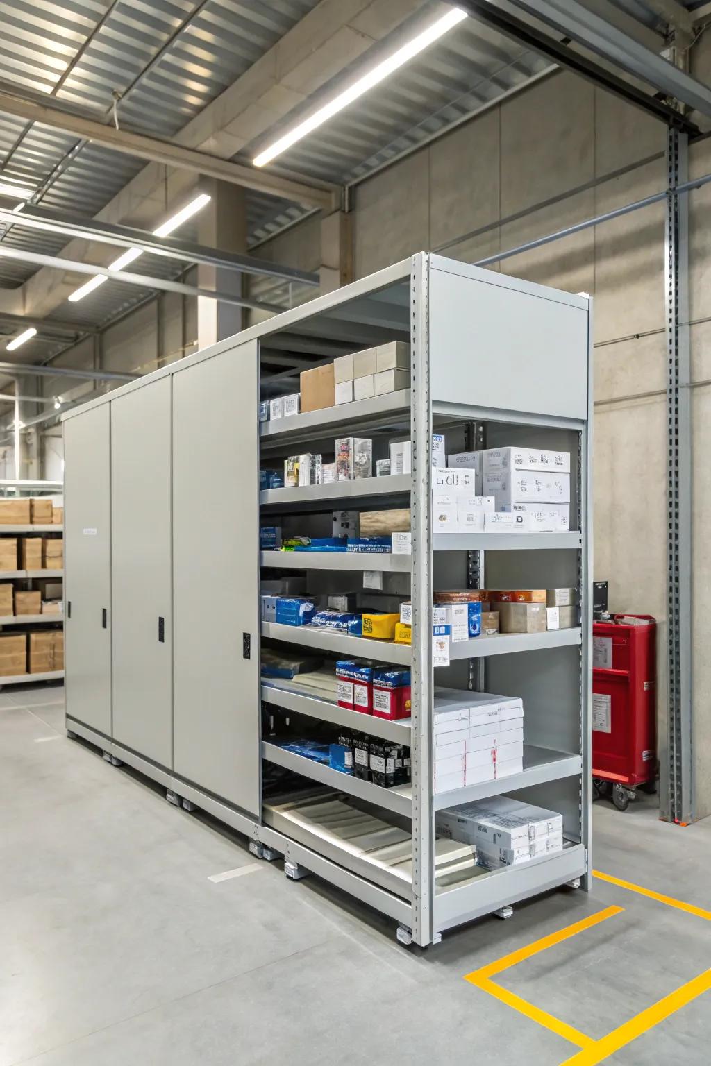 Retractable shelving allows accessibility even in narrow settings.