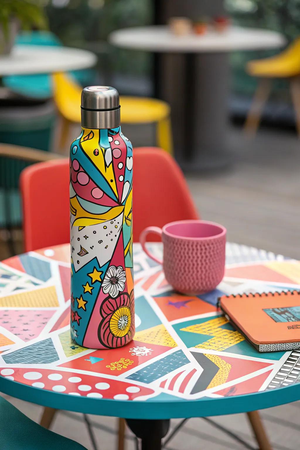 Retro pop art reusable bottle decorations for a playful addition.
