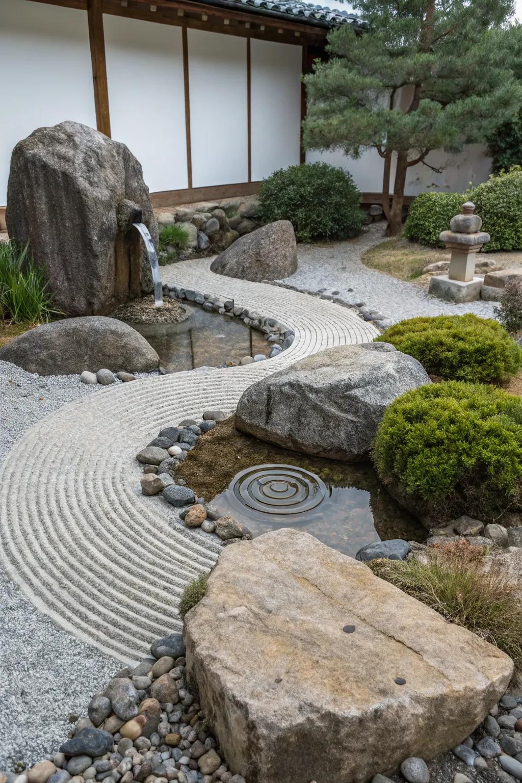 Zen rock gardens create peace.