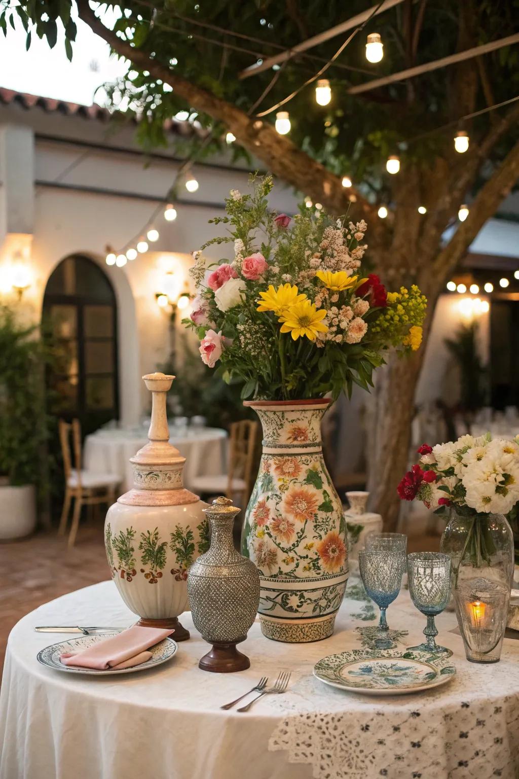 A varied blend of vases adds character and charm.