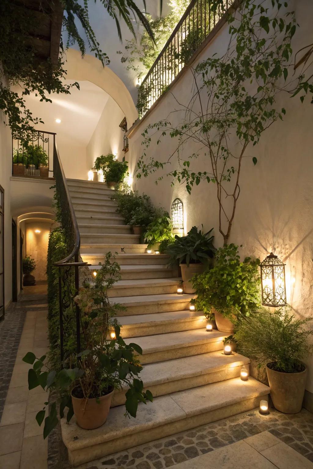 A garden route feel introduces the freshness of the outdoors to this stairway.