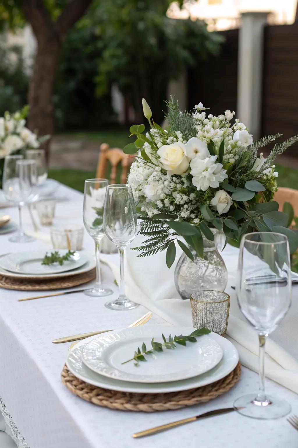 An ivory table setting delivers sophistication and continuity to your holiday theme.