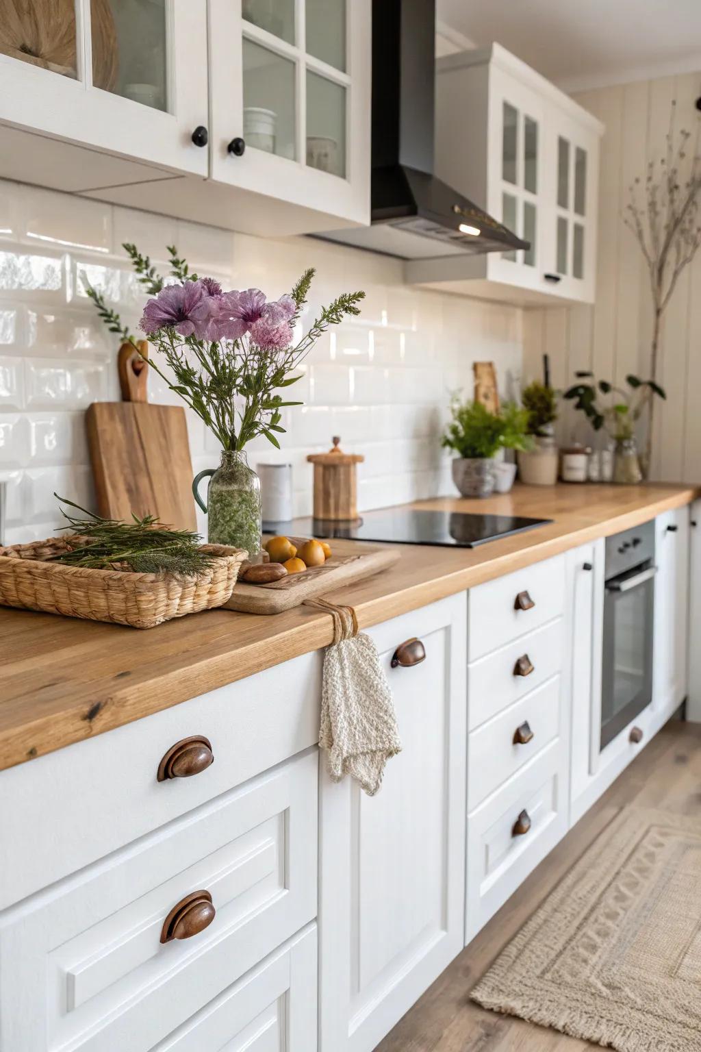 Rustic wooden fixtures adding warmth and charm.