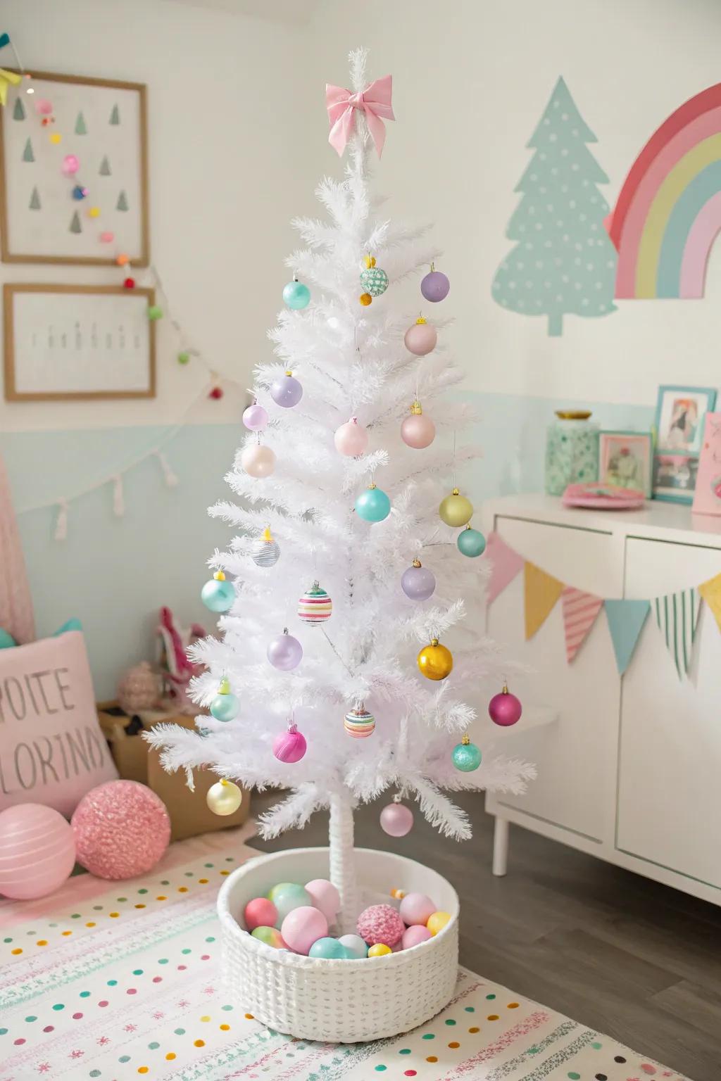 A fun pastels-themed white pencil tree with soft, gentle colors.