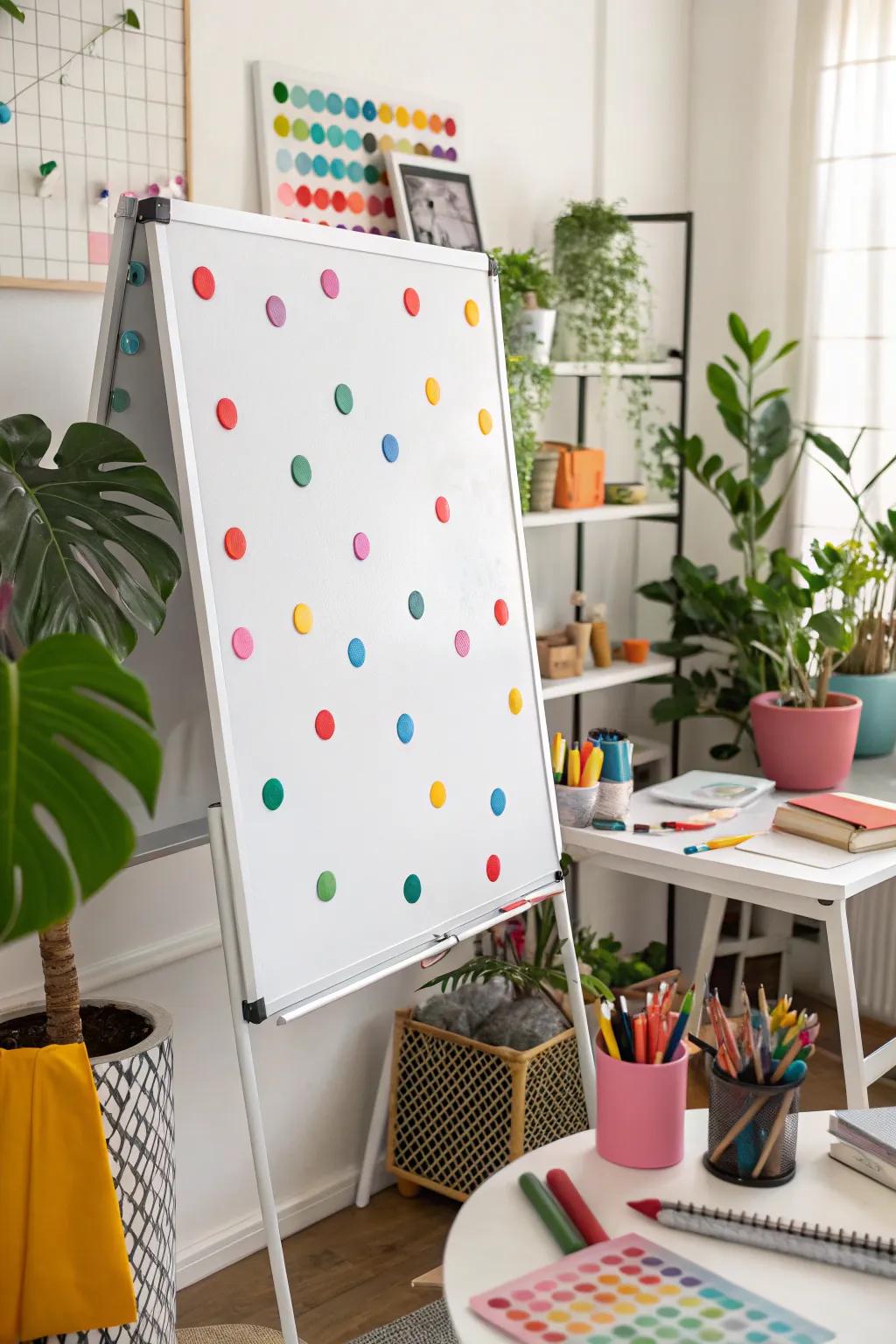 Dry erase spots make note-taking fun and eco-friendly.