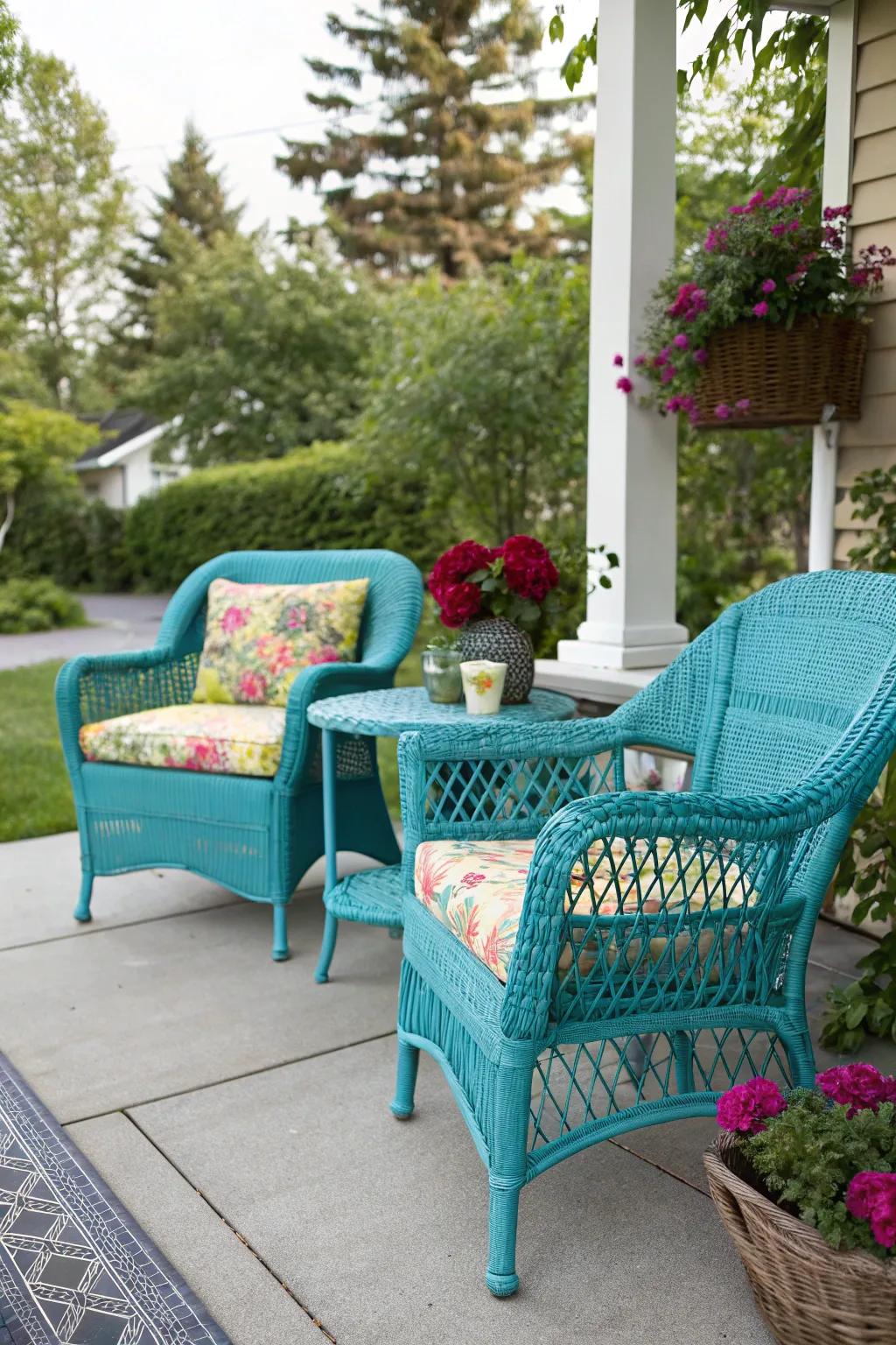 Revamping wicker furniture through a vibrant splash of varnish.