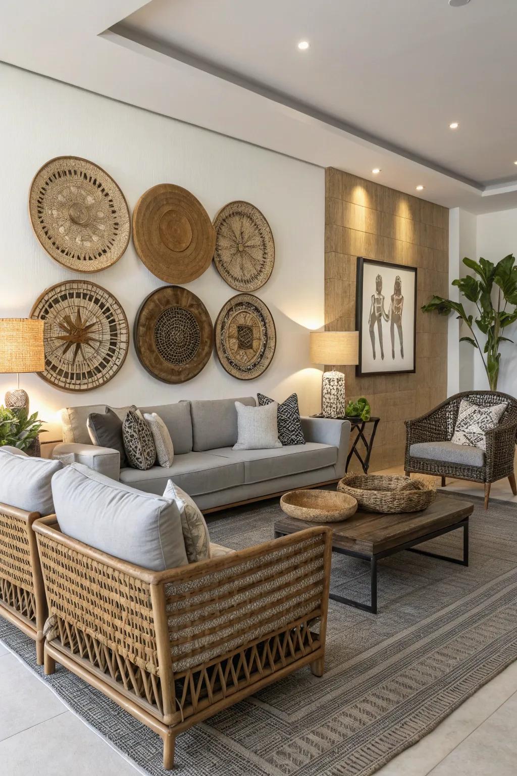 Combine classic woven with modern accents.