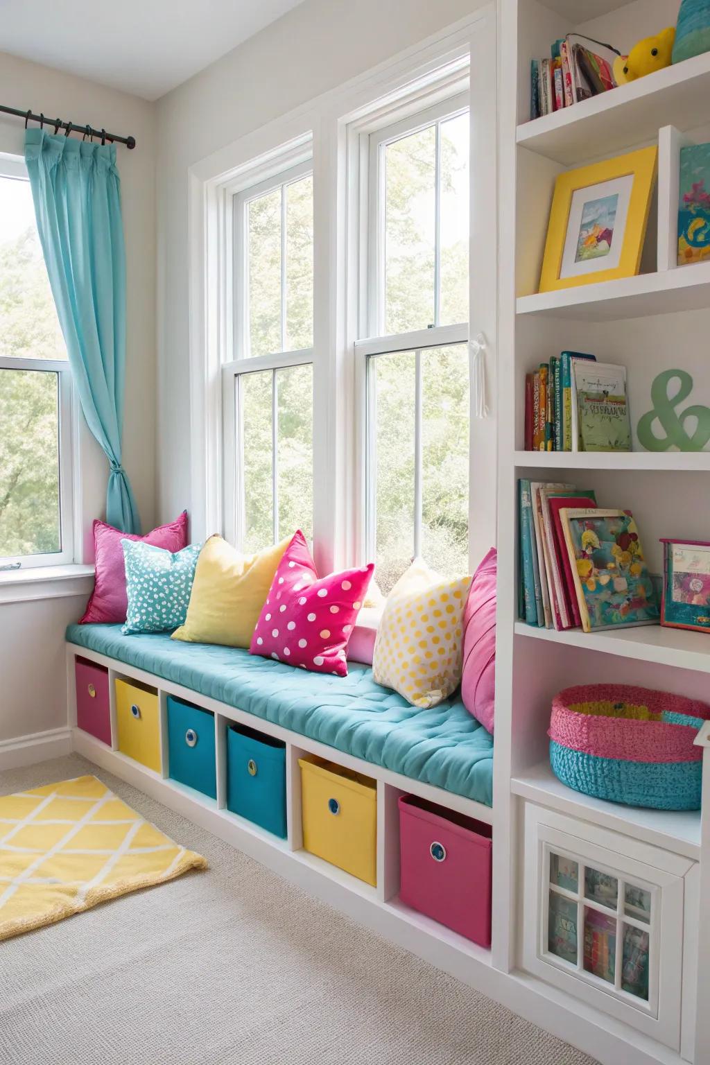 A playful and welcoming window corner that children will delight in.