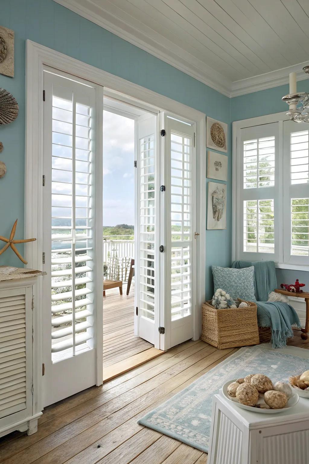 Shutters bring a classic or beachy vibe to French doors.