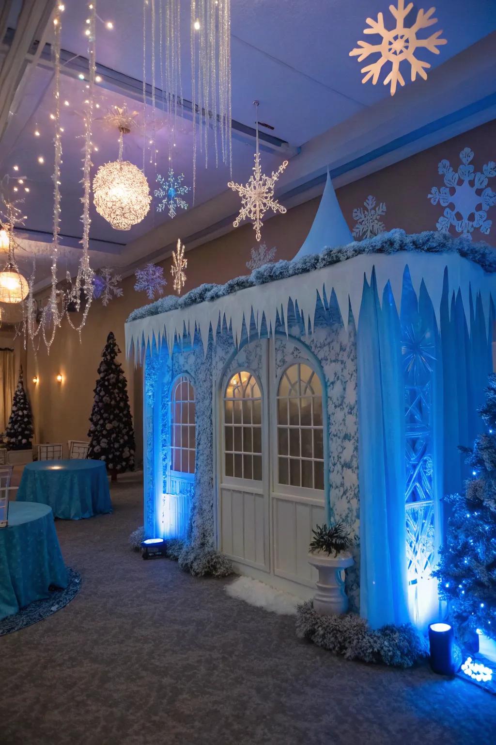 A whimsical Frigid Dreamscape theme featuring icy azure design elements and snow motifs.