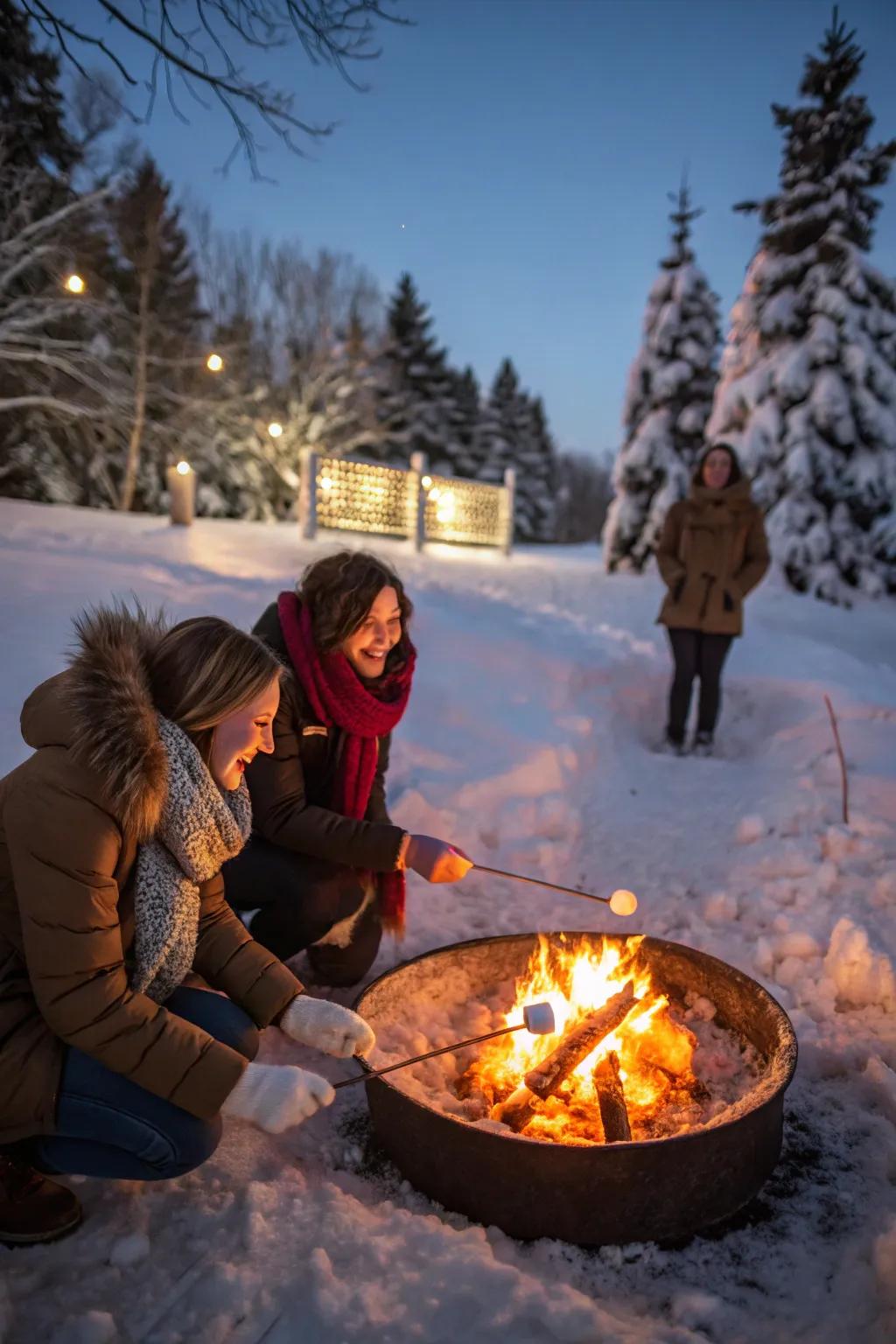 A fire pit for roasting is great for a winter picnic.