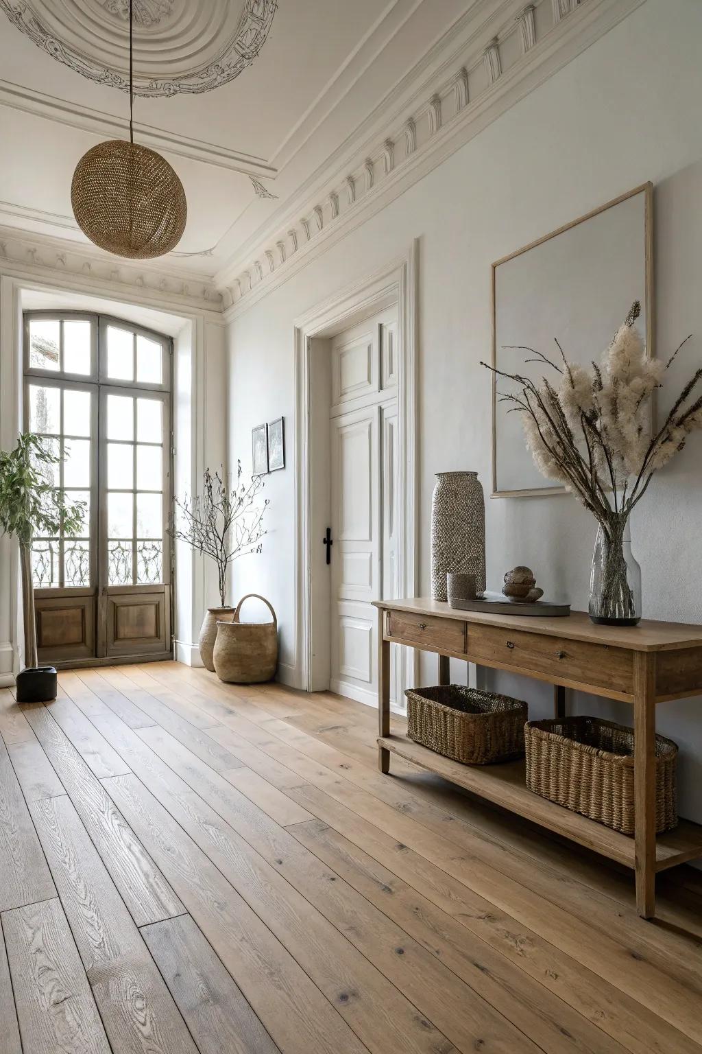 Minimalist interior showcasing unprocessed timber flooring.