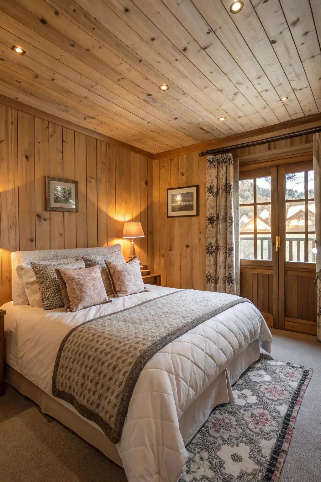 Timber cladding cultivates a welcoming boudoir sanctuary.