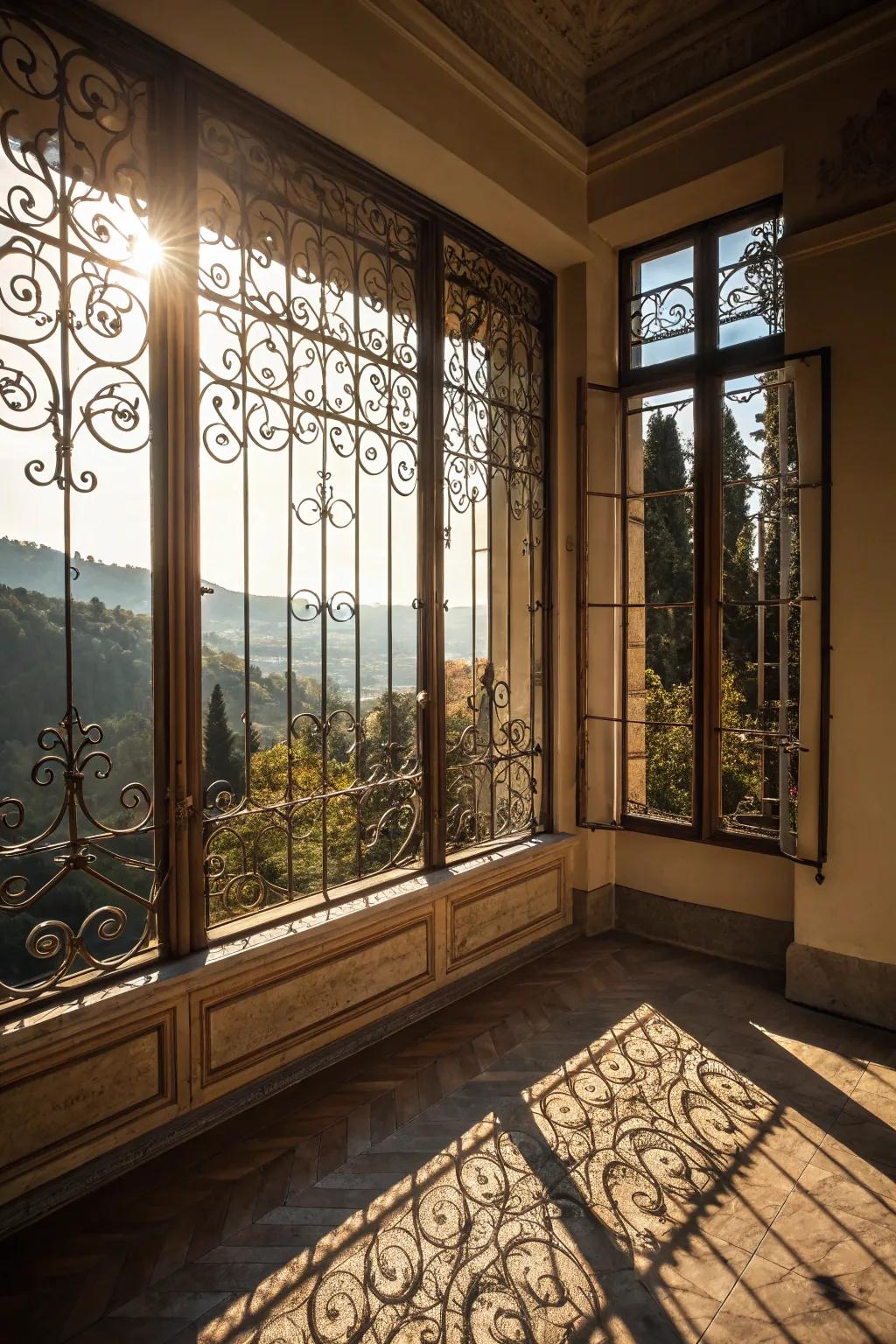 Iron guards combine security with elegance.