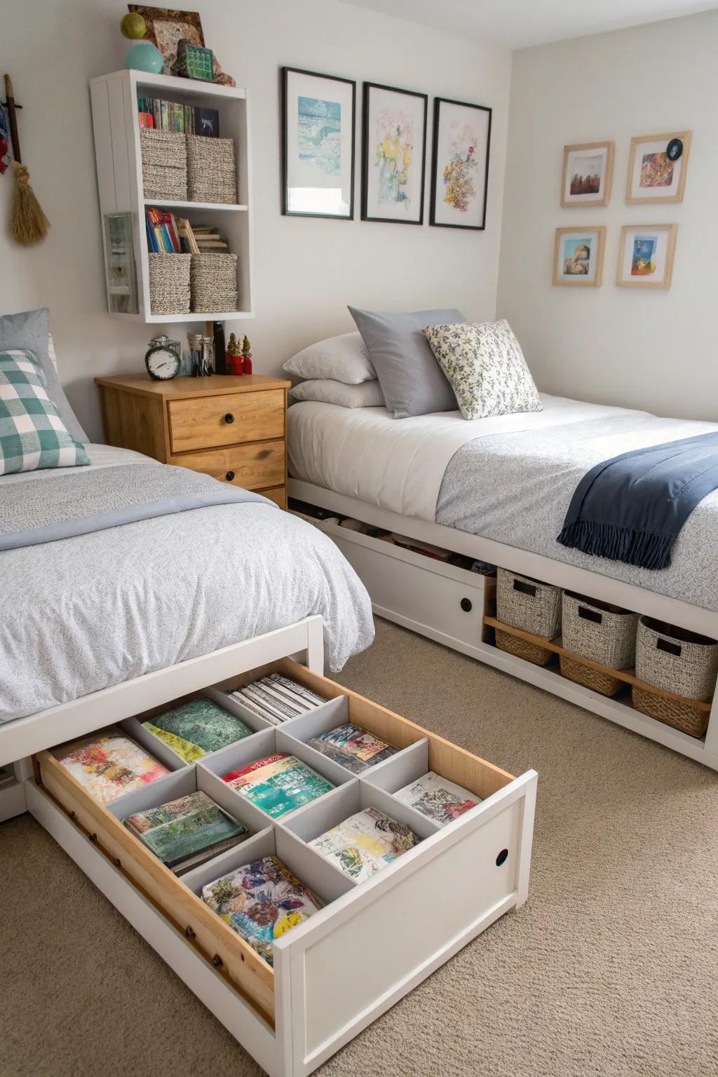 Under-bed storage to improve efficiency.