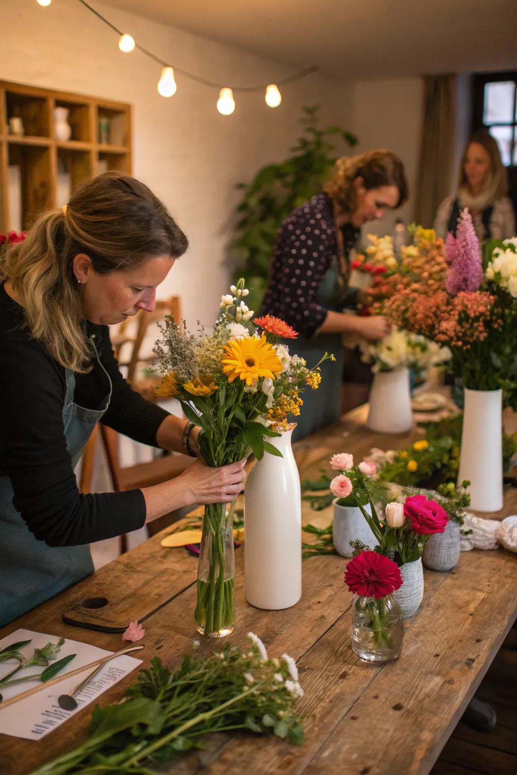 Get creative with a hands-on flower decorating gathering.