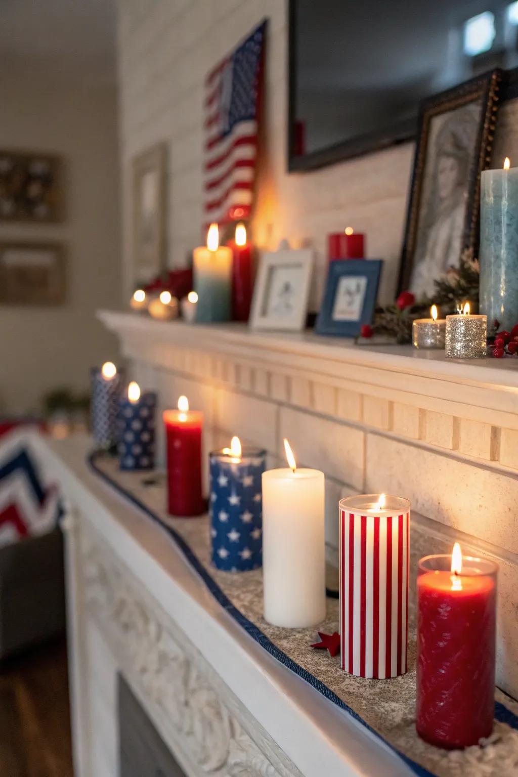 Wax lights in nationalistic hues establish an intimate and celebratory atmosphere.