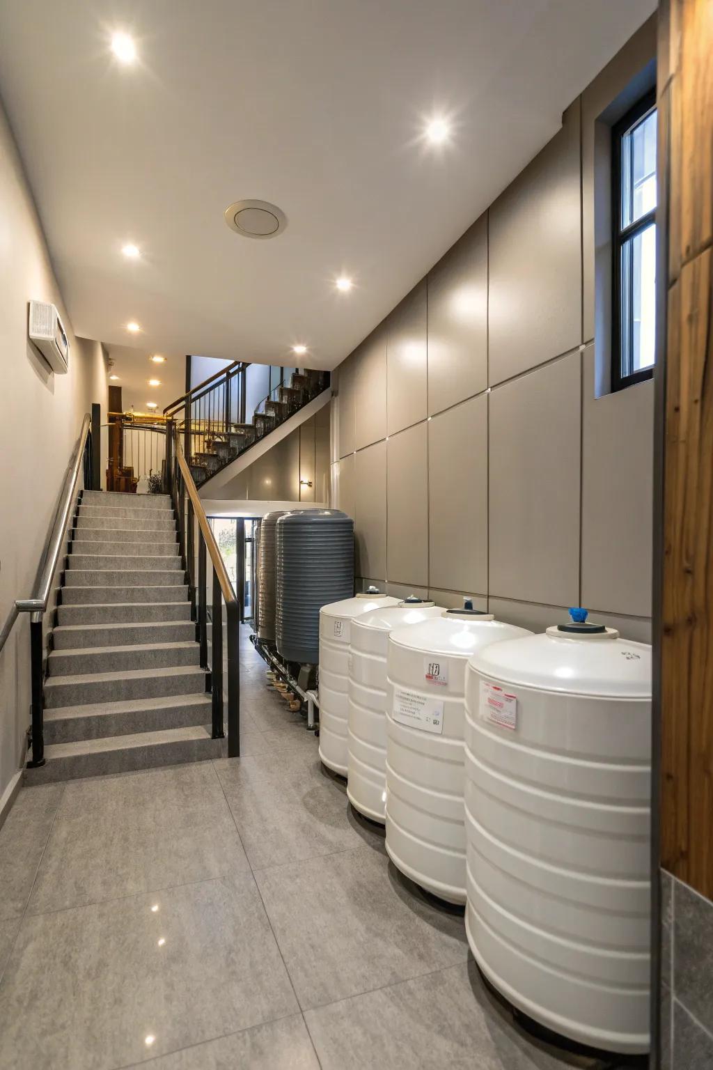 Strategic deployment beneath staircases offers optimized utilization.