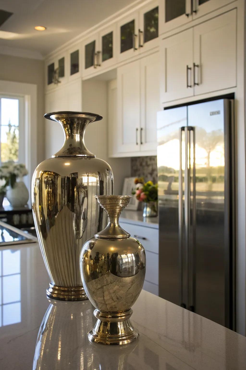 Reflective surfaces contribute modern elegance to your kitchen.