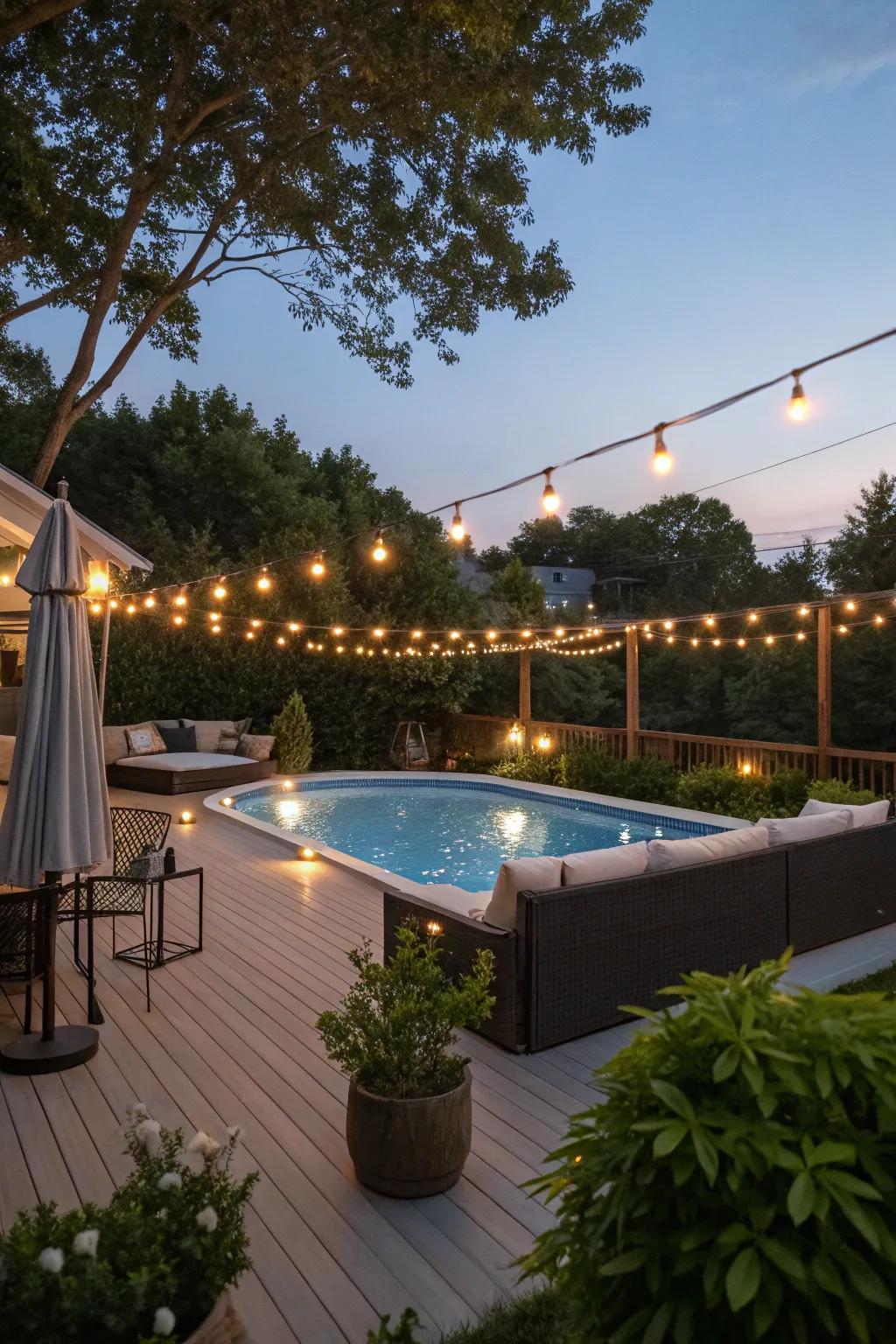 Subtle lighting transforms your pool deck into a nighttime escape.