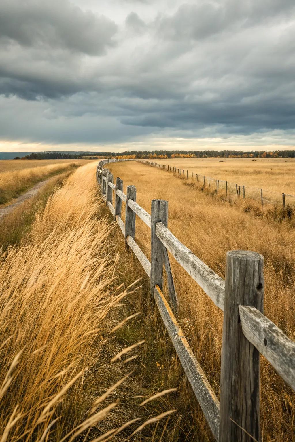 Column and rail fencing offers a classic and open boundary.
