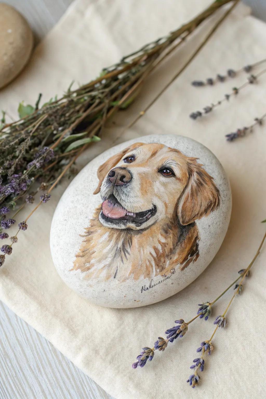 Encapsulate the essence of your cherished canine ally through the minimalist charm of Scandinavian-inspired stone art.