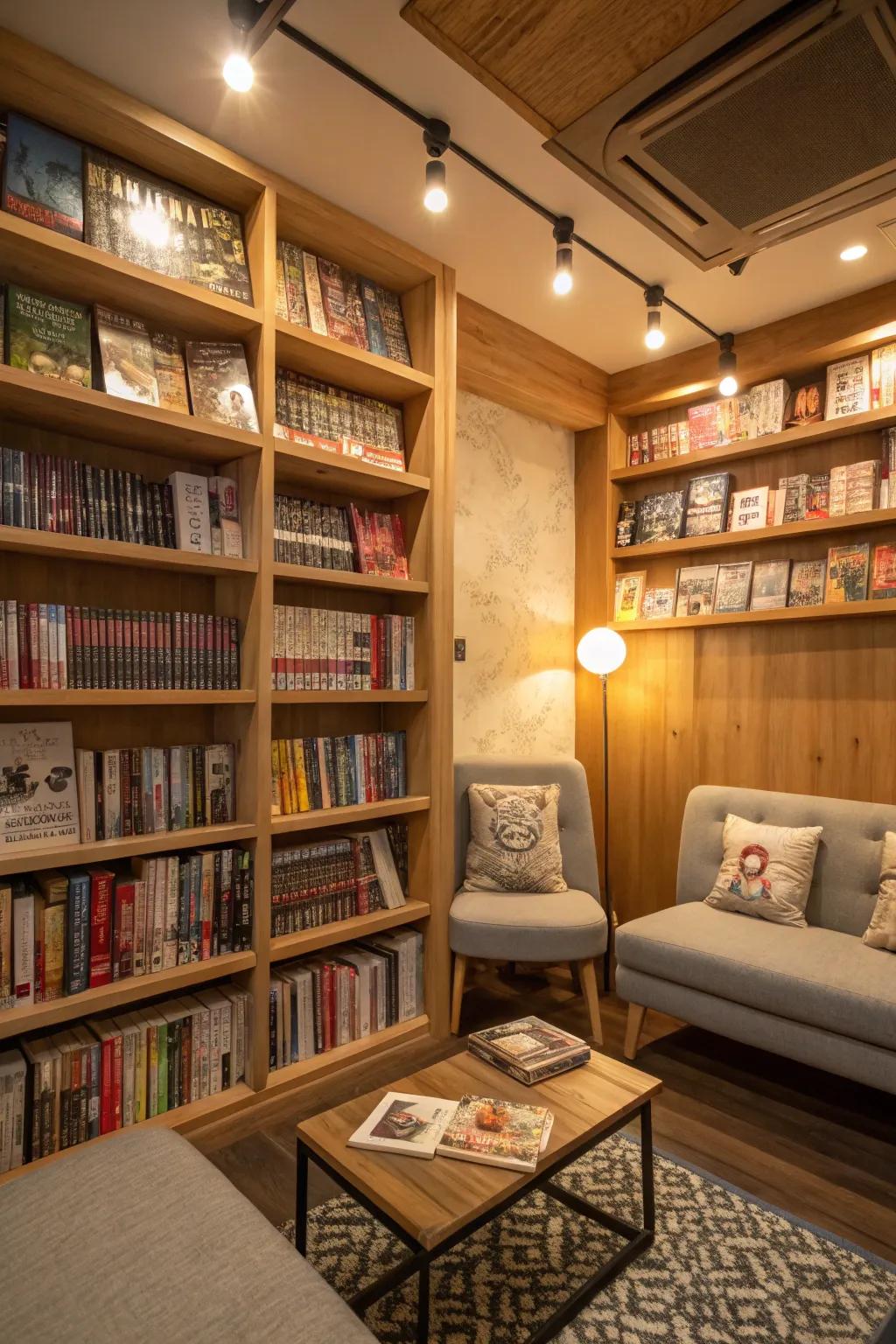 A reading nook offers a peaceful space for manga enthusiasts.